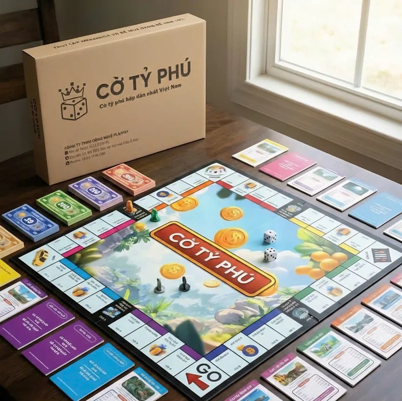 Bộ cờ tỷ phú Mega Rich Việt Nam 2025 phiên bản gỗ nam châm cao cấp dành cho trẻ em và gia đình